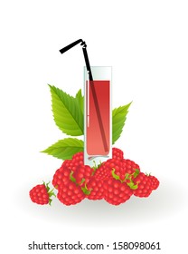 Glass of raspberry juice on a white background