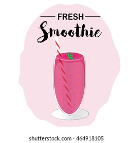 A glass of raspberry smoothie. Vector illustration