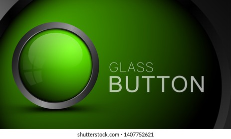 Glass realistic green button for web design. Vector design element for software interface, apps and games.