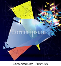 Glass rectangle. Abstract figure, which is broken into small pieces. Modern geometrical design.