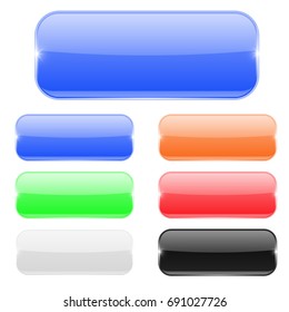 Glass rectangle buttons. Colored set. Vector 3d illustration isolated on white background