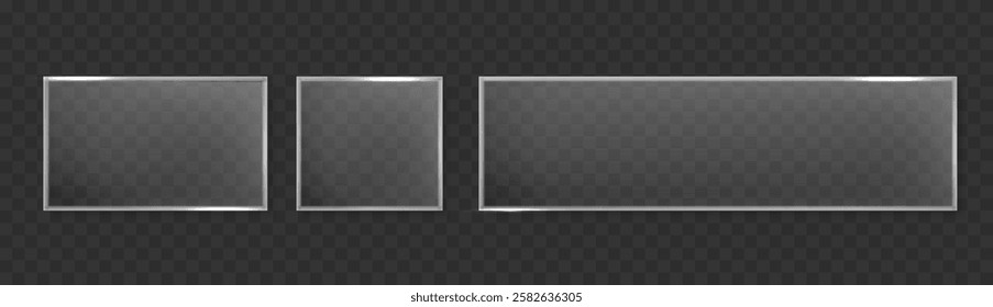 Glass Rectangle. Glossy transparent vector glass clear plate. Glass white transparency card