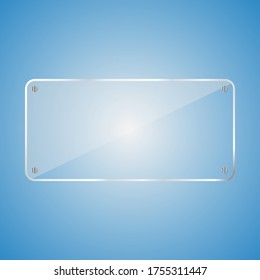 Glass rectangle label and stanless pin holder on blue isolate background