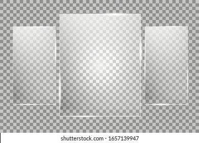 Glass rectangles set. Glass banners on a transparent background. Flat glass. Vector illustration