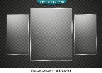 Glass rectangles set. Glass banners on a transparent background. Flat glass. Vector illustration