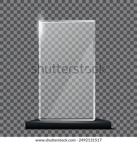 Glass rectangular award on a black base. Vector illustration