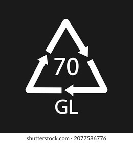 Glass recycling code 70 GL. Black Vector illustration
