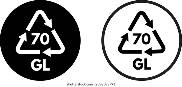 Glass recycling code 70 icon set in two styles . Glass recycling symbol 70 GL . Vector illustration