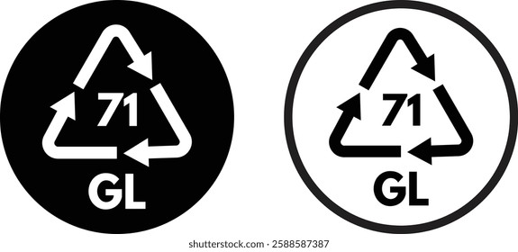 Glass recycling code 71 icon set in two styles . Package waste symbol icon . Vector illustration