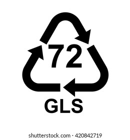 Glass recycling code 72 GLS . Vector illustration 