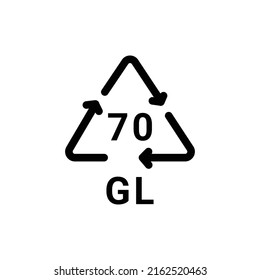 Icono de línea de código de reciclaje de vidrio GL 70. Código de consumo. Trazo editable.