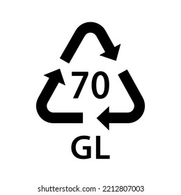 glass recycling code GL 70, mixed glass recycle symbol, identification code, black fill vector illustration