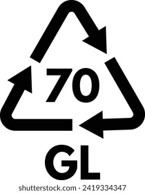 Glasrecyclingcode GL 70 einzeln auf weißem Hintergrund . Mischglas-Recyclingsymbol