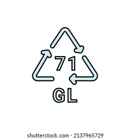 Glass recycling code GL 71 line icon. Consumption code. Editable stroke.
