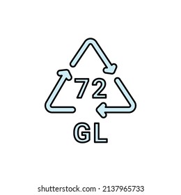 Glass recycling code GL 72 line icon. Consumption code. Editable stroke.