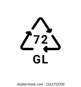 Glass recycling code GL 72 line icon. Consumption code. Editable stroke.