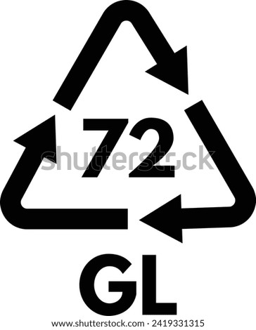 glass recycling code GL 72 . Ecology recycling sign . Package waste icon vector