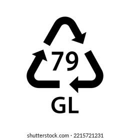 glass recycling code GL 79, gold mixed, gold backed glass symbol, ecology recycling sign, identification code, package waste black fill icon