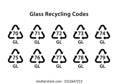 glass recycling codes, set of glass recycling symbol special icon for sorting and recycling, black filled packing vector illustration