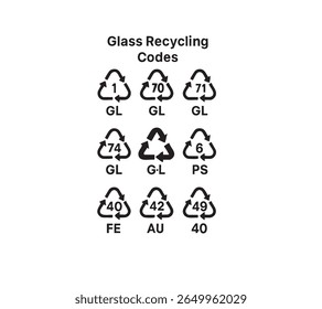 Glass Recycling Codes vector icon set