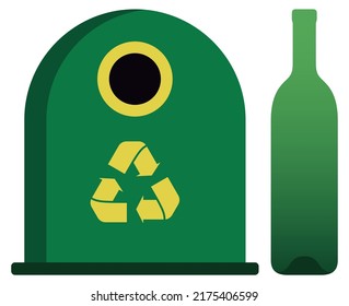 Glass Recycling Cotainer with Green Bottle