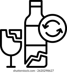 Ilustração de vetor de linha de ícone de reciclagem de vidro