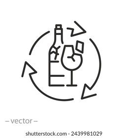 glass recycling icon, waste sorting from glass, process recycle garbage, thin line symbol on white background - editable stroke vector illustration