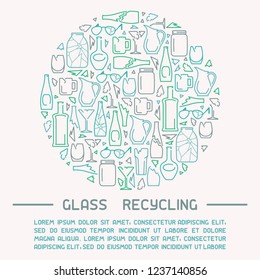 Glass recycling info poster. Line style vector illustration. There is place for your text