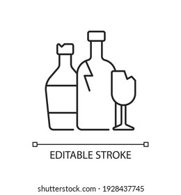 Glass recycling linear icon. Waste glass processing into usable products. Soft drink bottles. Thin line customizable illustration. Contour symbol. Vector isolated outline drawing. Editable stroke