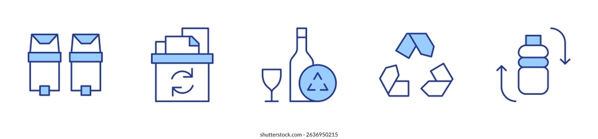 glass recycling, recycling, paper, plastic bottle. Recycling Icon vector illustration. Line Duotone style. Editable stroke.