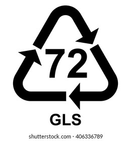 Glass recycling symbol 72 GLS, Glass recycling code 72 GLS, vector illustration