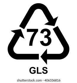 Glass recycling symbol 73 GLS, Glass recycling code 73 GLS, vector illustration