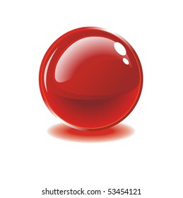 Glass red ball on white background. Vector