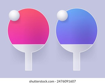 Glass red and blue table tennis rackets and ball on gray background. Spot vector icon