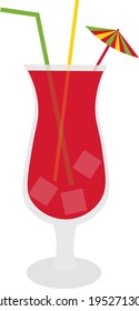 Vector de paja de cóctel rojo de vidrio. Gráfica de bebidas de verano