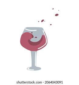 Glass with red drink and drops. Vector illustration in cartoon style. Isolated on white