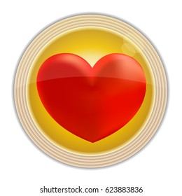 Glass red heart icon button on a yellow background, made in 3d style vector design element Valentines day card