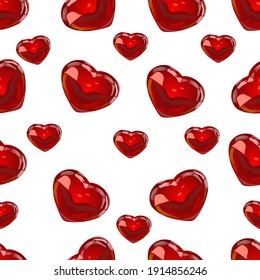 Glasrotes Herzmuster zum Valentinstag. Vektorgrafik. Voluminöse rotes Herzmuster eignet sich für den Druck auf Stoff und Webdesign