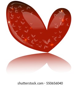 Glass red heart. Vector design.  Valentine's Day sign. Isolated on white background