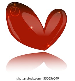Glass red heart. Vector design.  Valentine's Day sign. Isolated on white background