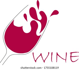 A glass of red wine. Abstract wine glass with spilled red wine. Vector, cartoon illustration. Vector.