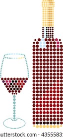 A glass of red wine and a bottle, drawn in circles, scalable vector graphic; design elements for a restaurant wine list or tasting invitation