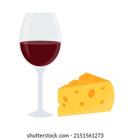 A glass of red wine with cheese. Flat design, vector illustration, vector.	
