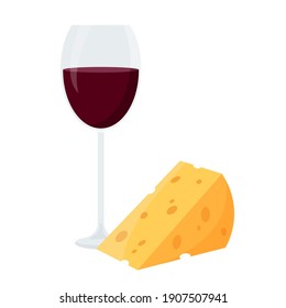 A glass of red wine with cheese. Vector illustration isolated on a white background.