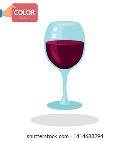 A glass of red wine color vector icon. Flat design