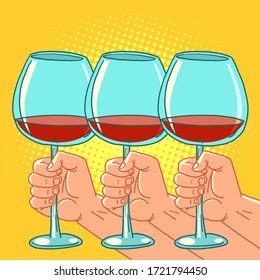 vaso de vino tinto. Dibujo cómico de arte poro vector kitsch vintage