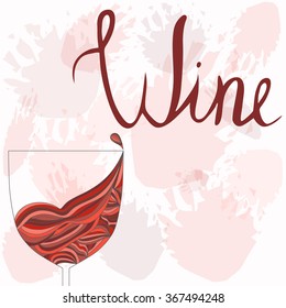 Glass of red wine composed of waves on the background with a splash of wine