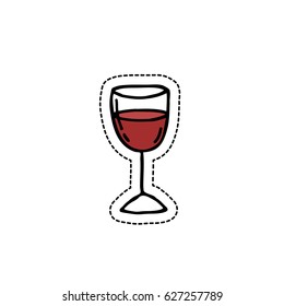 glass of red wine doodle icon, sticker