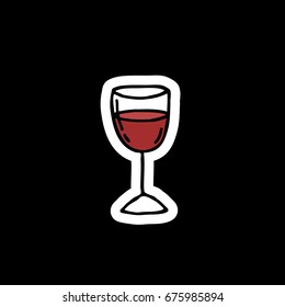 glass of red wine doodle icon, sticker