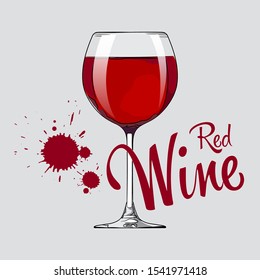 A glass of red wine. Drops of wine. Vector illustration